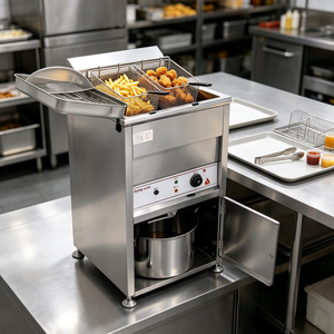 <span class=keywords><strong>Friteuse</strong></span> électrique professionnelle 6 kW en acier inoxydable 201, à poser au sol, avec un seul réservoir et deux paniers, facile à nettoyer, pour la restauration rapide, les hôtels et les restaurants - Product Image 4