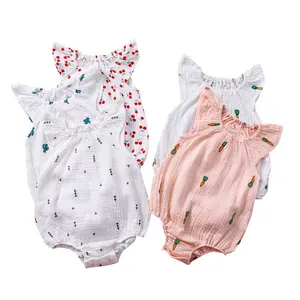夏季无袖棉质水果印花可爱一体式婴儿连体衣新生儿服装12-24个月
