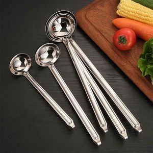 Long Handle Measure Ounce Ladle Kitchen Cooking Use Soup Porridge Ladle Soup Spoon Measuring Stainless Steel 201 Ladle with Hook - Product Image 4