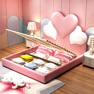Letto da principessa a forma di <span class=keywords><strong>cuore</strong></span> rosa per bambini all'ingrosso letto per bambini di alta qualità moderno nuovo Designer letto imbottito per ragazze - Product Image 5