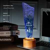 Impression personnalisée, base en bois massif sculptée à la main avec éclairage LED, trophée en cristal pour récompense commémorative d'honneur
