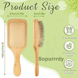 Peigne à coussin d'air en bois avec logo personnalisé - Brosse de massage du cuir chevelu à picots en acier et grande planche pour cheveux raides, pour un coiffage volumineux - Product Image 2