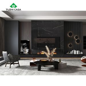 TUZHI CASA <span class=keywords><strong>meuble</strong></span> de télévision mural moderne de luxe en noyer <span class=keywords><strong>noir</strong></span> américain massif <span class=keywords><strong>blanc</strong></span> brillant avec haut-parleurs - Product Image 6