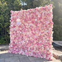 Mur de fleurs artificielles en soie 3D de luxe pour la décoration de mariage, panneaux floraux roses haute densité, design personnalisé