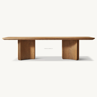 Table de salle à manger rectangulaire en chêne foncé de qualité supérieure, style moderne minimaliste, profil incurvé, double piétement, table de banquet artisanale pour hôtel