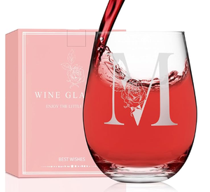 Verre à vin sans pied personnalisé avec logo transparent imprimé pour vin rouge et blanc, verre à vin sans pied monogramme A-Z - Product Image 4