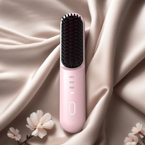 Mini brosse lissante portable sans fil rechargeable par USB, peigne lissant deux-en-un, outil de coiffage pour boucler et lisser - Product Image 1