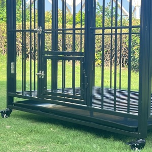 Köpek kafesi yüksek kaliteli kalın takviyeli <span class=keywords><strong>metal</strong></span> tel örgü köpek sandık büyük hayvan kafesi çift kapı ağır köpek kulübesi katlanır tekerlek üzerinde taşımak için - Product Image 3