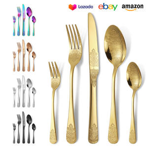 Ensemble de couverts en acier inoxydable doré pour mariages et événements, ensemble de couverts en or et en argent, Cubiertos - Product Image 2