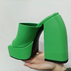 Height Increasing Designer Style Square Toe Sexy Pumps Slipper Chunky <b>Block</b> Platform Heels for Ladies - Product Image 6