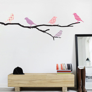 Adesivo murale ecologico rimovibile e resistente con ramo d'albero e diversi <span class=keywords><strong>uccelli</strong></span>, decorazione da parete. - Product Image 1