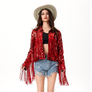 Chaqueta Vaquera Desmontable con Parches Personalizados, Chaqueta Vaquera para Mujer con Lentejuelas de Estrella y Borlas - Product Image 3