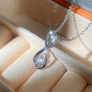 Collier pendentif minimaliste en forme de huit pour femme, incrusté de pierres étincelantes, longue chaîne, bijou tendance, idéal pour le quotidien, cadeau - Product Image 4