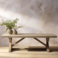 Nouveau Mobilier d'extérieur Table de salle à manger rectangulaire belge en béton et teck avec chevalet