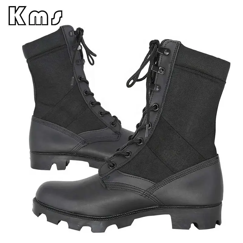 KMS Custom Wholesale Leather Oxford Safety Protective Waterproof Outdoor Hiking Training Tactical Black Combat Boots For Men