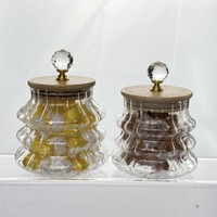 Nouvelle boîte de rangement pour arbre de Noël rayée avec couvercle en bambou rayé, récipient en verre borosilicate avec couvercle, boîte à thé hermétique