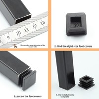 Capuchons de protection carrés en plastique noir pour pieds de meubles, tables et chaises
