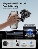 Support de téléphone magnétique antichoc Kewig pour voiture avec ventouse à 4 points et base à ventouse sphérique de 1'' pour pare-brise