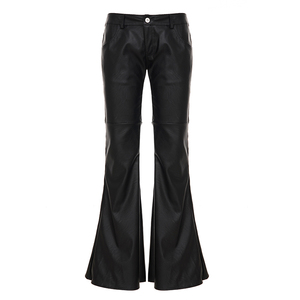 Edgy Street Style Breathable PU Pants-<b>Low</b>-<b>Rise</b> Bootcut <b>Flare</b> with Flat Front and Slimming Fit - Product Image 6