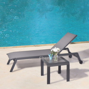 Chaise longue commerciale moderne et étanche en aluminium, chaise longue <span class=keywords><strong>inclinable</strong></span> pour le bord de la piscine avec roues - Product Image 2