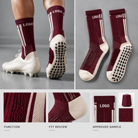 Chaussettes de football antidérapantes Jacquard Team Soccer Grip, couleur bordeaux crème, en spandex et nylon, tricot Jacquard, semelle antidérapante