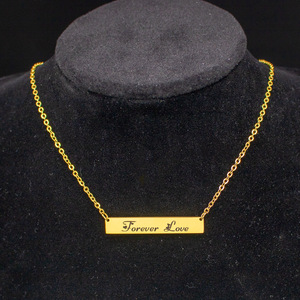 Personalized Bar Pendant Wholesale Jewelry Gold Plated <b>Custom</b> Engraved Stainless Steel Bar <b>Necklace</b> - Product Image 3