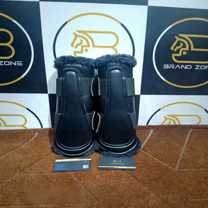 BRAND ZONE Bottes équestres en cuir verni pour chevaux, protections de tendons 8MM en néoprène et fausse fourrure, durables et confortables - Product Image 1