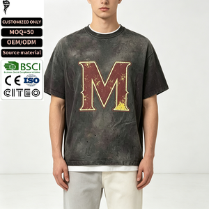 เสื้อยืดคอตตอนวินเทจสไตล์ดิสเทรส พิมพ์ลายตัวอักษร M แขนสั้นทรงโอเวอร์ไซส์ สำหรับผู้หญิงและผู้ชาย เสื้อยืดลำลองลายกราฟิก สั่งทำได้ - Product Image 1