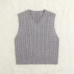 2025 usine vente femmes décontracté solide tricot gilet automne hiver col en V débardeur <span class=keywords><strong>sans</strong></span> manches <span class=keywords><strong>pull</strong></span> - Product Image 5