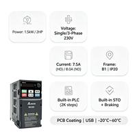 Variateur de fréquence Delta VFD7A5MS23ANSHA 1,5 kW 7,5 A 230 V triphasé, variateur AC compact avec PLC intégré et freinage STO