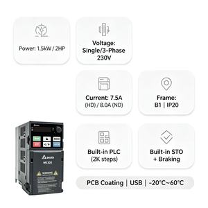 Variateur de fréquence Delta VFD7A5MS23ANSHA 1,5 kW 7,5 A 230 V triphasé, variateur AC compact avec PLC intégré et freinage STO - Product Image 2