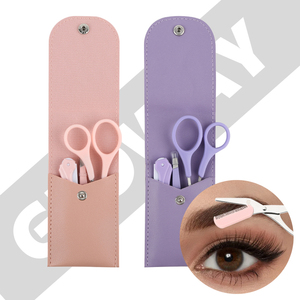 Venta caliente 3 piezas Tijera para cejas, pinzas para eliminar cejas, juego de aseo para cejas, Kit de herramientas de recorte con bolsa de PU - Product Image 2