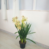 Bunga Cymbidium Buatan Sutra Plastik Simulasi Dekoratif Kualitas Tinggi