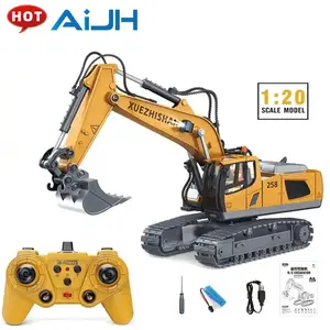 AiJH 1/20 2.4G Rremote Controle Construção Veículo Simulação Completa Die-cast Metal RC Escavadeira Brinquedos