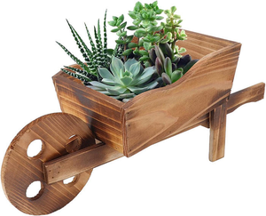 Carrinho de Jardim de Madeira com Rodas para Plantas, Estilo Novelty, com Vaso de Flores para Decoração de Casa - Product Image 1