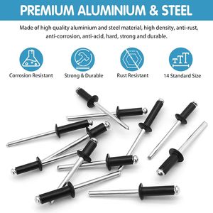 Remaches ciegos de aleación de aluminio, 500 unidades, 14 tamaños, para la industria de la construcción, con herramienta de instalación - Product Image 3