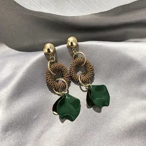 green metal resin flower earring for women