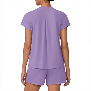 Women's 2 Piece Solid Purple Shorts <b>Set</b> Casual O-Neck Short Sleeve Knitted Cotton Loose Fit Daily Wear Summer Outfit <b>Sets</b> Women - Product Image 2