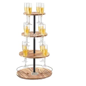 Wooden Multi-Tier Rotating Champagne Tower Cocktail <b>Tree</b> <b>Stand</b> Party Wedding Wine Glass Rack Wooden Rotating Display <b>Stand</b> - Product Image 3