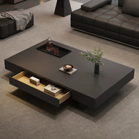 Table basse carrée en pierre frittée noire mate, table à thé centrale extra épaisse et à profil bas pour grand salon