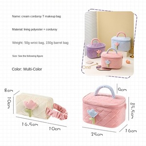 Nouvelle Trousse de Toilette de Voyage en Velours Côtelé Mignonne, Organisateur de Soins de la Peau Brodé, Grande Capacité Matelassée 2024, Personnalisable pour Filles - Product Image 3