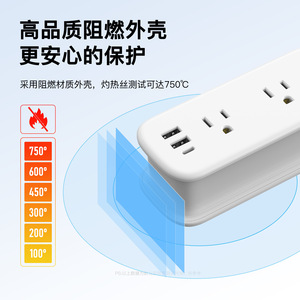 Regleta de enchufes con 2 tomas USB tipo C 5V 3.4A, material ABS, fácil de transportar para viajes con cable - Product Image 5