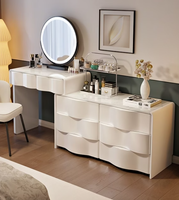 Table de maquillage moderne réglable en chêne massif écologique avec miroir éclairé par LED pour chambre à coucher, bureau de maquillage blanc avec miroir