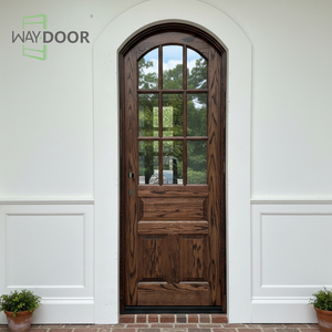 Porte d'entrée simple en bois massif courbé, finition française, avec <span class=keywords><strong>insert</strong></span> en verre à 9 panneaux, en acajou et chêne, pour maison - Product Image 1