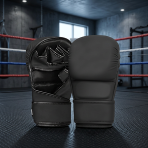 Gants de boxe demi-doigts en coton et gel avec sangle de poignet longue et fermeture auto-agrippante pour hommes et femmes - Équipement de protection pour arts martiaux - Product Image 3
