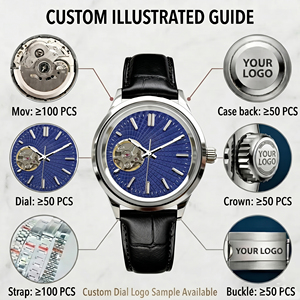 Reloj Automático Open Heart con Movimiento NH38, Logotipo Personalizado, MOQ de 50 Piezas, Certificación CE y RoHS, Correa de Cuero y Acero 316L, OEM, Reloj de Pulsera para Hombre - Product Image 2