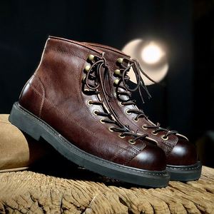 Outdoor Genuine <b>Leather</b> Men's <b>Boots</b> Height Increasing Non Slip Elevator Casual Retro Breathable Autumn <b>Work</b> <b>Boots</b> - Product Image 2