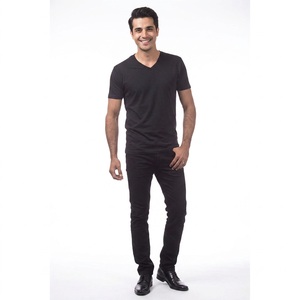 Camisetas de Cuello en V para Hombre al por Mayor, 100% Algodón, Tejido de Punto, Transpirable, Ecológico, Manga Corta, Casual, Suave, Cómodo, Básico - Product Image 1