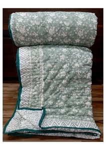 Edredón de Algodón Estampado a Mano de Estilo Clásico, Cama Doble, Diseño Floral Tradicional, Hecho a Mano, para Uso en el Hogar Durante Toda la Temporada - Product Image 1