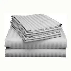 مجموعة ملايات السرير المخططة الملكة المصقولة من الألياف الدقيقة - مجموعة ملايات 4 قطع مع 1 ملاءة مسطحة ملائمة